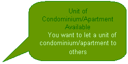 Rounded Rectangular Callout: Unit of Condominium/Apartment Available
&nbsp;&nbsp;&nbsp; You want to let a unit of condominium/apartment to others 
