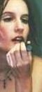 *puts lipstick on her chin*