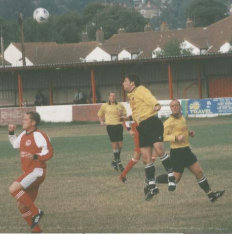 24.8.02: Hythe Town 0 Cray 1 - Adam Heaslewood heads clear.