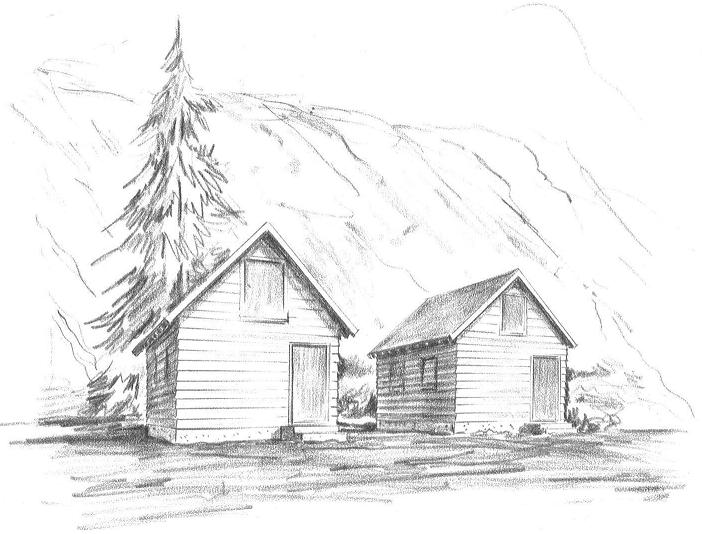 A drawing of two lodges up at Camp Cody, circa 1964.