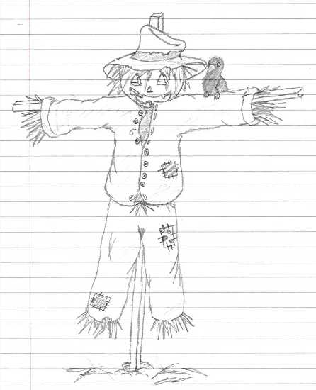 A rustic scarecrow, drawn by the same person who drew the line drawing