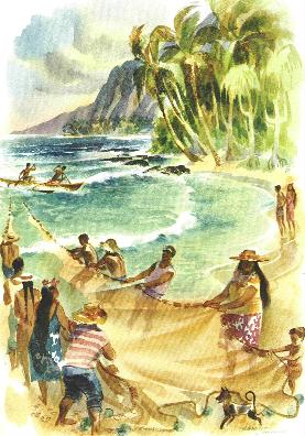 A painting of Hawaii, taken off of a cruise dinner menu from 1969
