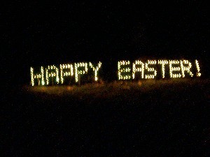 New for 2006 "Happy Easter Sign" It uses 200 mini lights and i spent 1 and a hafl hours puting in the lights