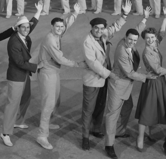 with Dick York, Kurt Kaznar, Jack Lemmon & Betty Garrett - conga finale of My Sister Eileen