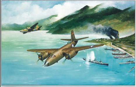 B26 Marauders over Rabaul (artist unknown)