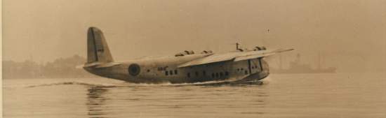 Centaurus in 11 Sqn RAAF markings taking off from Rose Bay for Port Moresby in September 1939