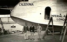 Bob on the right with Lester Brain and Bill Crowther in England training on Empire Flying boats. Caledonia was the first east-west passenger flight across the Atlantic.