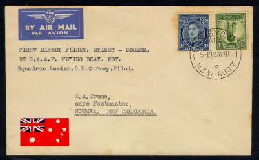 Commemorative envelope for first direct flight between Sydney and Noumea on 18 April 1941 by Bob in an 11 Squadron Catalina flying boat.