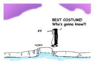 penguin dressed as ghost