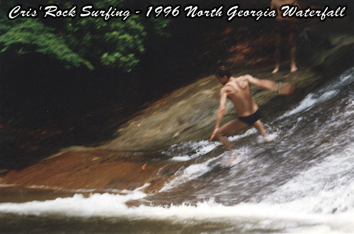 Rock Surfing in a North Georgia Waterfall. Camping Trip in 1996.