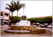 A fountain in the town square.