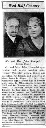 News clipping from John & Jenny's 50th anniversary