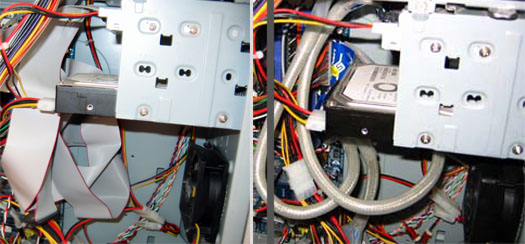 Left:  Before installation of the Rounded Cables.            Right: After installation