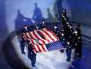 Members of the United States Olympic team hold an American flag that flew over the World Trade Center on September 11, 2001, during the playing and singing the United States national anthem at Opening Ceremonies of the Salt Lake 2002 Olympic Winter Games, February 8, 2002. A capacity 52,000-strong crowd, many in tears, greeted the flag as it was slowly carried by eight American athletes, surrounded by New York police officers and firemen, shortly after the start of the ceremony. Photo by Jim Bourg 