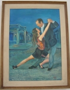 Painting of us dancing in Buenos Aires by Jorge Bravo, master Argentine artist