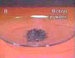 Boron powder on 700�C surface in air.     Click for unexciting video.