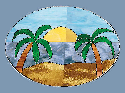 Beach scene in stained glass