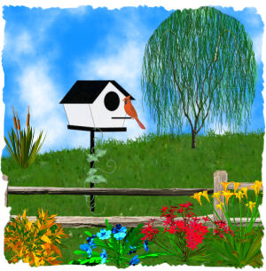 Image of a tube painting using the bird house