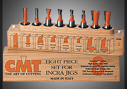 CMT 8-Piece 1/2 " Shank Dovetail & Straight Bit Set with wooden case
