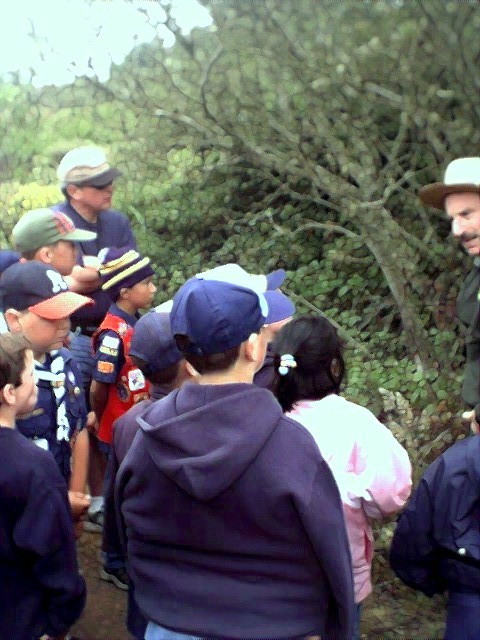 National Parks Service Ranger leads hike with Cub Scouts around Rodeo Lagoon