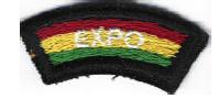 Features green, yellow, and red stripes with white lettering.&nbsp; Worn by Scouts and Leaders participating in a District-sponsored Scout Exposition, Show or Circus.