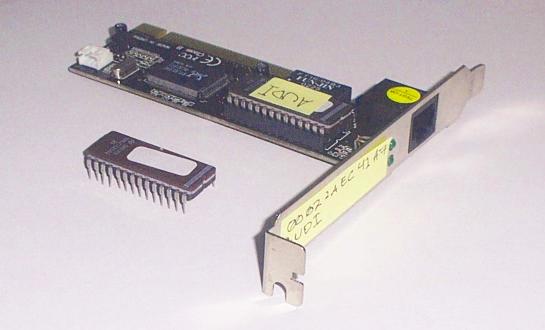 My NIC card, with an EPROM already installed and another EPROM beside it