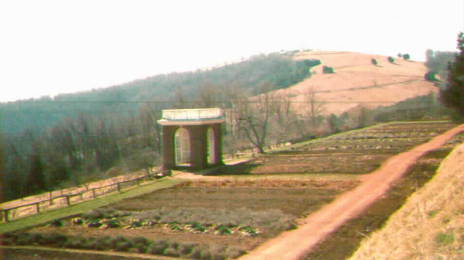 The beautiful south facing gardens.&nbsp; Orchards are often on hills to escape the sinking cold that damages blossoms.