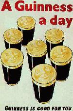 [Smiling heads in glasses of Guinness stout]
