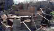 Inside of wall, shows rebar