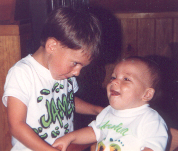 James and Joshua at breakfast - a rare moment when they actually appear to like each other.