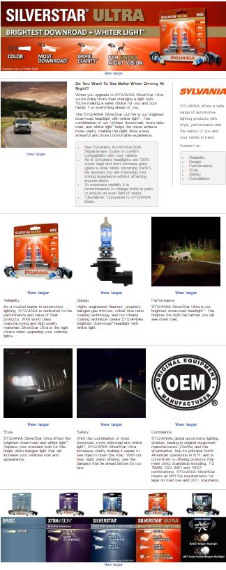 Sylvania SilverStar ULTRA Amazon A+ Page