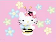 Hello Kitty - Hello Kitty bumblebee with flowers on a pink background