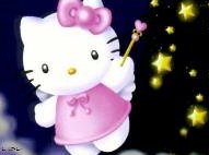 Hello Kitty - Pink Hello Kitty fairy with a wand on a black background
