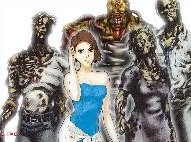 Resident Evil - Jill, Nemesis and 3 zombies on a white background