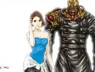 Resident Evil - Jill and Nemesis on a white background