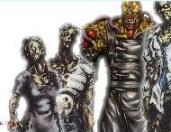 Resident Evil - Nemesis and 3 zombies on a white background