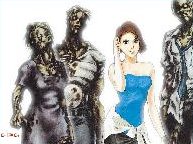 Resident Evil - Jill and 3 zombies on a white background