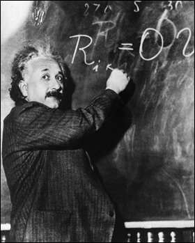 Albert Einstein writing equation for the density of the Milky Way at the Mount Wilson Observatory in Pasadena, CA