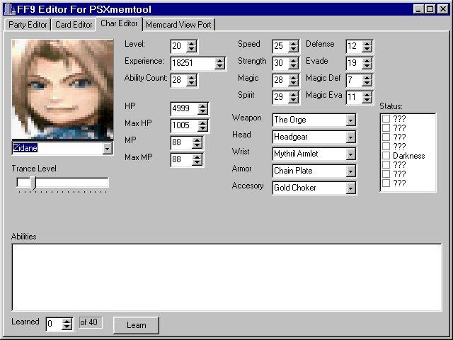 Dagger FF9 Editor for PSXmemtool (Click to Enlarge)