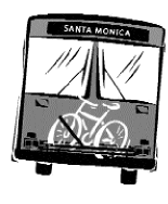 picture of front of Big Blue Bus with Bicycle in bike racks