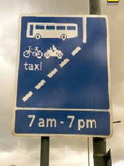 Swindon Bicycle, bus, taxi, motorcycle lane sign