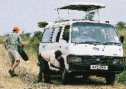 Van with flat tire