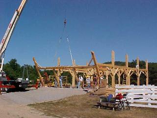 Last of the 5 bents being raised into position