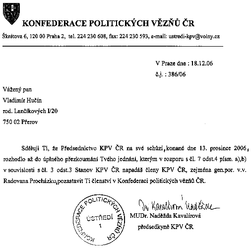 Dopis N.Kavalrov V. Hunovi z 18.12.2006