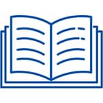 a navy blue graphic of a book with pages open