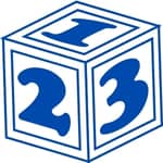 a navy blue graphi outline of a toy numbers block with the numbers 1, 2, and 3