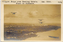 Miami Skyline. Three Clippers over Vizcaya. 1934.