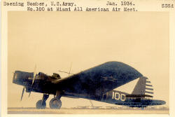 Boeing Bomber, U.S. Army. No. 100 at Miami All American Air Meet. Jan. 1934