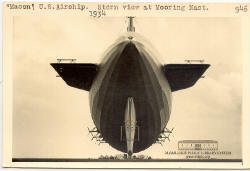 "Macon." U.S. Airship. Stern View at Mooring Mast. 1934