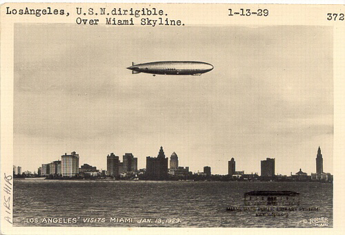 "Los Angeles", U.S.N. Dirigible. Over Miami Skyline. 1-13-29